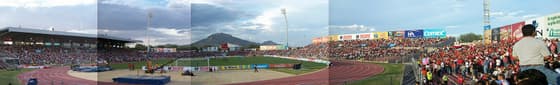 Vista panorámica del Estadio Olímpico Benito Juárez de Ciudad Juárez, Chihuahua, tomada desde la tribuna antes de un partido